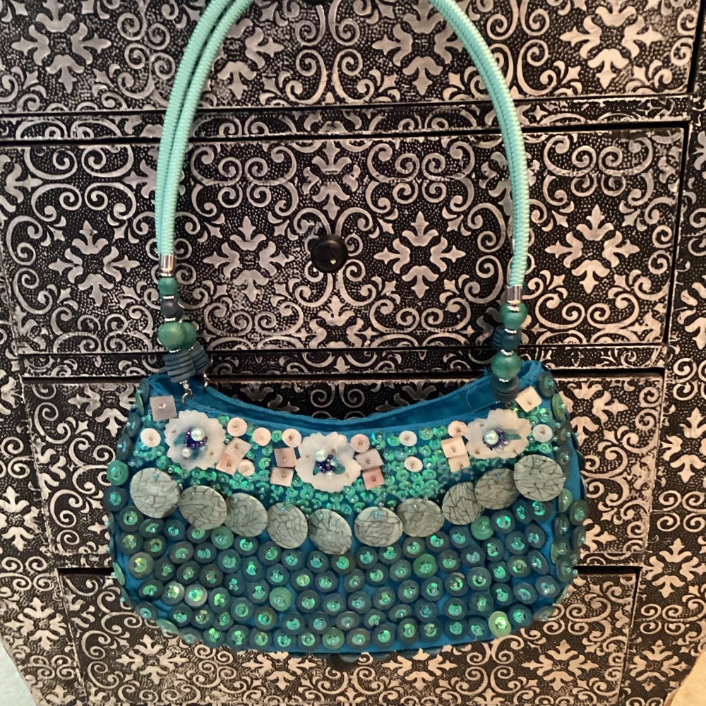 Beautiful Fun bag with embellishments! Turquoise